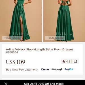 JJs House Green A-line V-neck Prom Dress